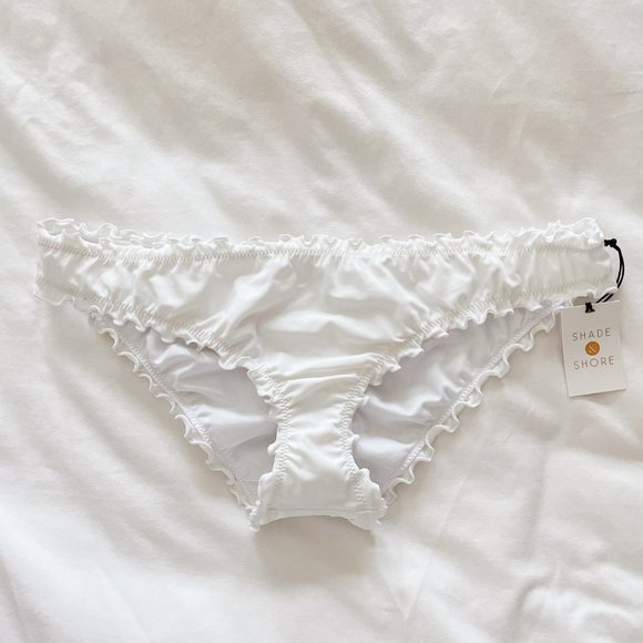 Shade & Shore NWT white Ruffle Cheeky Bikini Bottom large bathing suit swim - Picture 2 of 13